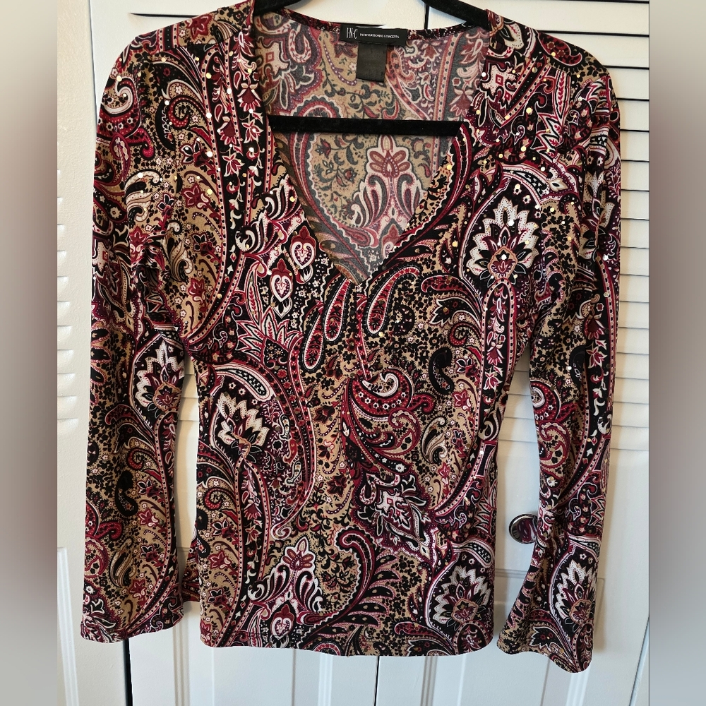 INC International Concepts Paisley Print Blouse - Red, Black, White